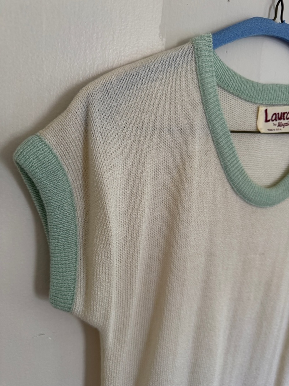 Laura by Alysia Cream Dress with Mint Trim Accents vintage - Picture 3 of 6